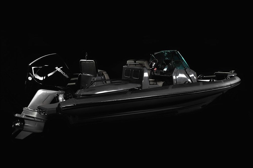 Nordkapp Airborne 7 RIB boat back view in black dark room