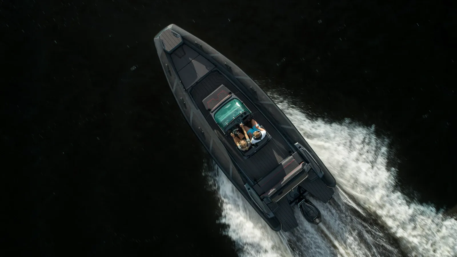 Airborne 8 RIB driving fast top view