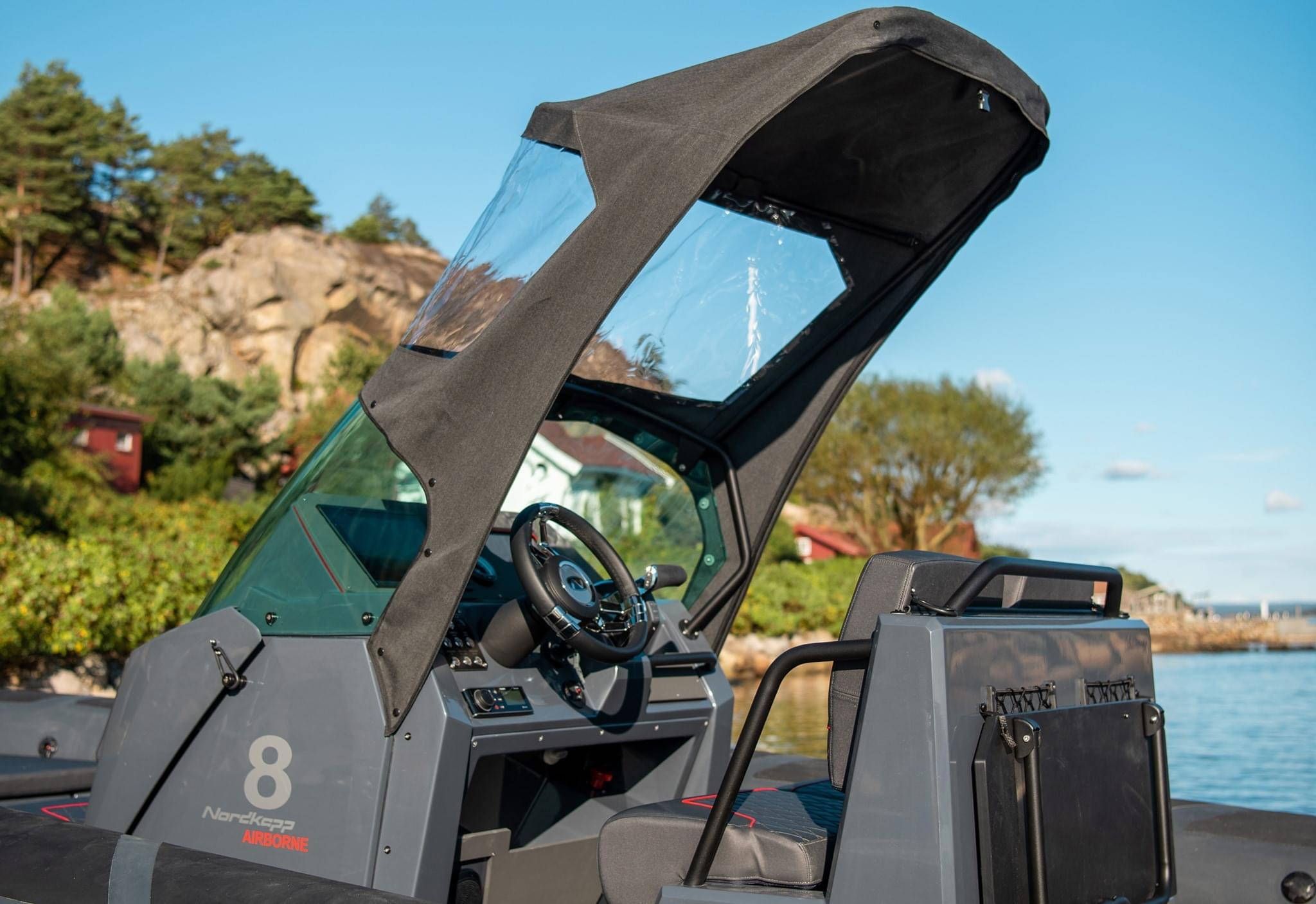 Airborne 8 RIB steering console and seats with protective cover