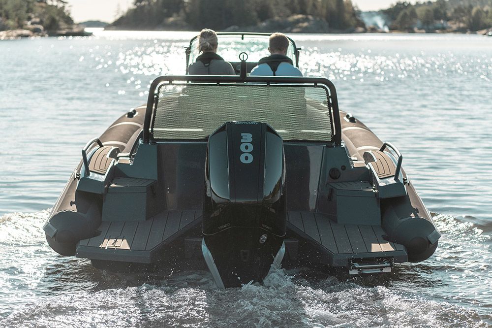 Nordkapp Airborne 8 RIB boat at sea back view